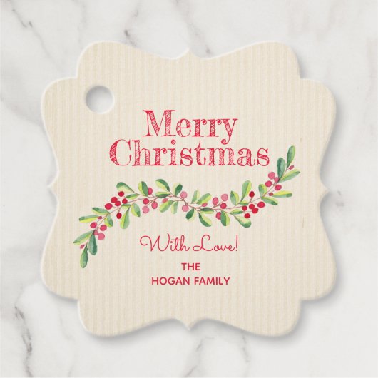 Étiquettes Cadeau Holly Berries sur Ivory Christmas Holiday Fancy (Devant)