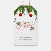 Étiquettes-cadeau Holly Berry Gradient Red Script Joyeux Noël (Devant)