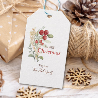 Étiquettes-cadeau Holly Berry Rustic Simple Christmas Holiday
