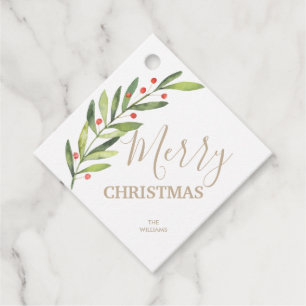 Étiquettes Cadeau Holly et Berries Joyeux Carré de Noël