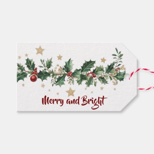 Étiquettes-cadeau Holly Garland Merry & Bright (Devant (Horizontal))