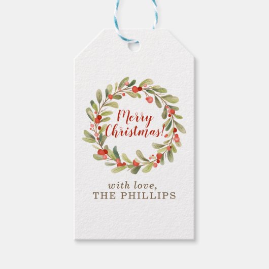 Étiquettes-cadeau Holly Wreath Kraft Joyeux Noël (Devant)