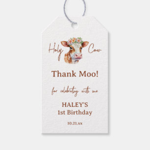 Étiquettes-cadeau Holy Cow Thank Moo Brown Imprimer 1st Baby Birthda