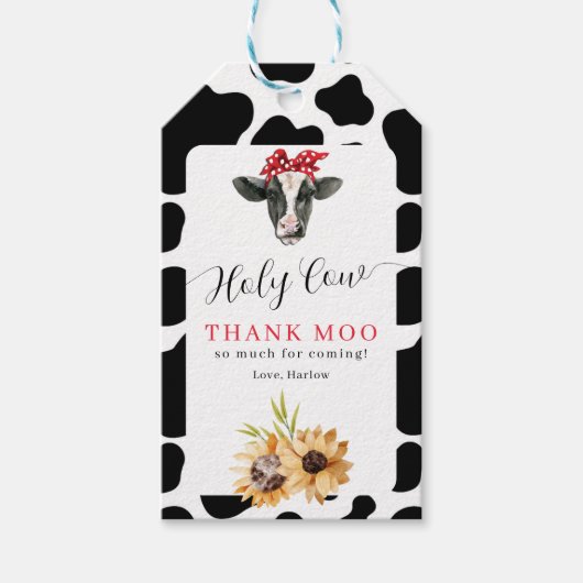 Étiquettes-cadeau Holy Cow Thank Moo Sunflower Anniversaire (Devant)