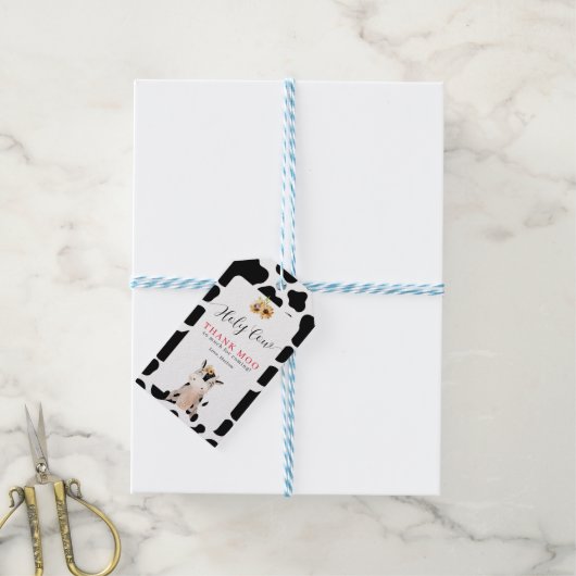 Étiquettes-cadeau Holy Cow Thank Moo Sunflower Anniversaire (Avec de laficelle)