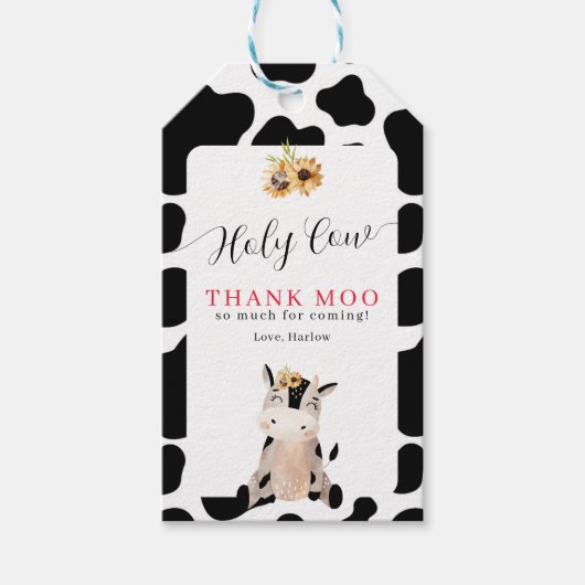 Étiquettes-cadeau Holy Cow Thank Moo Sunflower Anniversaire (Devant)