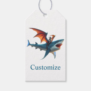 Étiquettes-cadeau Homme-Chauve-Souris montant un requin effrayant Th