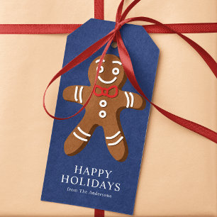 Étiquettes-cadeau Homme en pain d'épices bleu marine Noël
