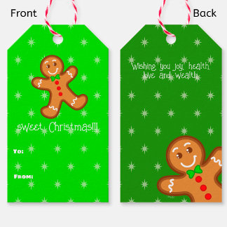 Étiquettes-cadeau Homme en pain d'épices de Noël vert sucré - Texte