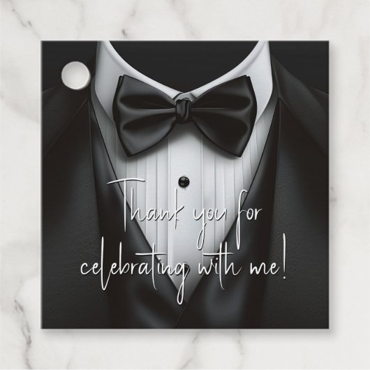 Étiquettes Cadeau Hommes Noir Blanc Tuxedo Anniversaire (Devant)