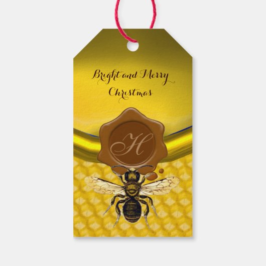 ÉTIQUETTES-CADEAU HONEY BEE, BEEKEEPER MONOGRAMME DE SCEAU DE CIRE B (Dos)