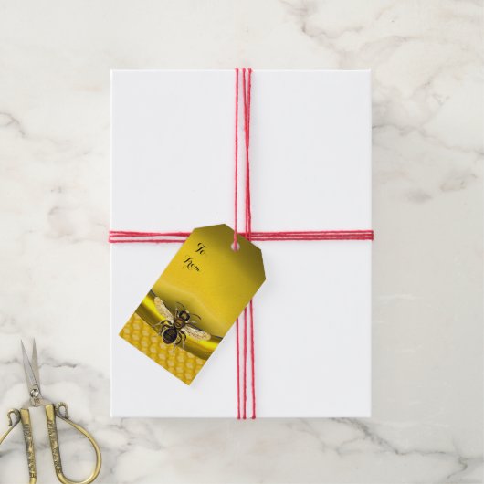 ÉTIQUETTES-CADEAU HONEY BEE, BEEKEEPER RED WAX SEAL MONOGRAMME (Avec de la ficelle)