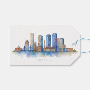 Étiquettes-cadeau Horizon de la ville de Boston à l'aquarelle Mode