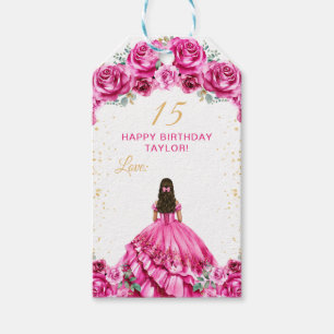 Étiquettes-cadeau Hot rose princesse Quinceañera Joyeux anniversaire