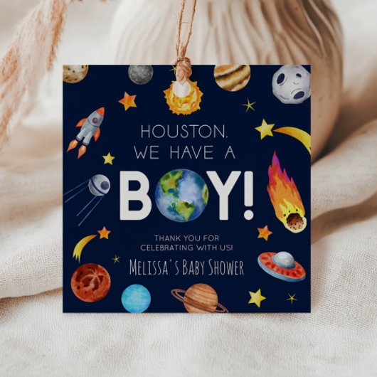 Étiquettes Cadeau Houston Nous Avons Un Baby shower Boy Space Galaxy