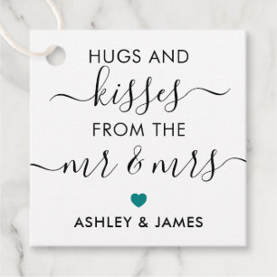 Étiquettes Cadeau Hugs et Baisers de M. et Mme Tag, Turquoise