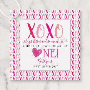 Étiquettes Cadeau Hugs & Kisses (XOXO) Valentine's Day 1st Birthday