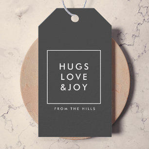 Étiquettes-cadeau Hugs Love and Jove Style Noël Charcoal Grey