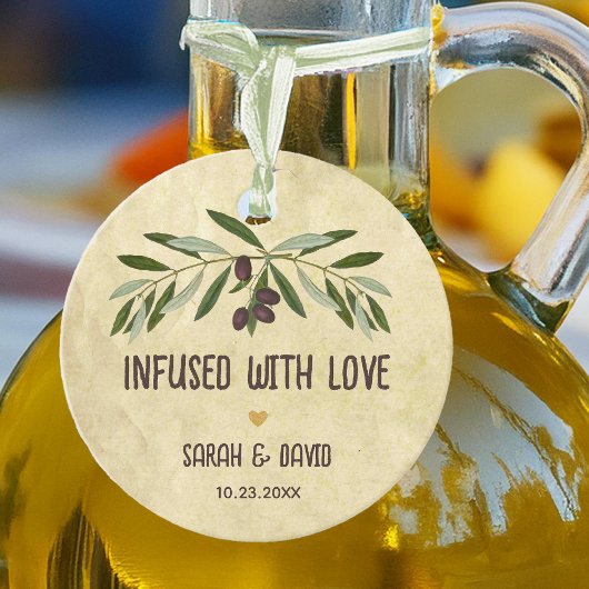 Étiquettes Cadeau Huile d'olive rustique infusée de Mariage d'amour
