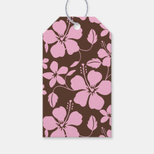 ÉTIQUETTES-CADEAU HULA HAWAÏENNE (HIBISCUS) BRUN/ROSE