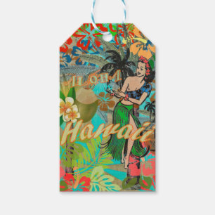 Étiquettes-cadeau Hula Vintage Floral Graphisme Floral Hawaii