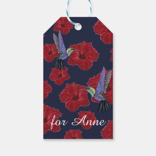 Étiquettes-cadeau Humingbirds Hibiscus Floral Art Custom (Devant)
