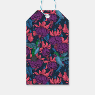 Étiquettes-cadeau Hummingbird garden in purple and blue