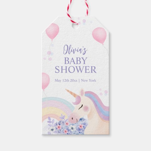 Étiquettes-cadeau Hydrangea Balloon Rainbow Unicorn Baby shower (Devant)
