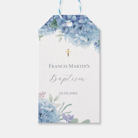 Étiquettes-cadeau Hydrangea floral Baptême (Devant)