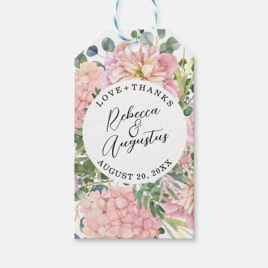 Étiquettes-cadeau Hydrangea Rose Aquarelle rose Floral (Devant)