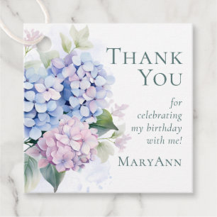 Étiquettes Cadeau Hydrangeas Bleus Roses pour les 65 ans Remerciemen