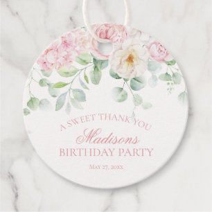 Étiquettes Cadeau Hydrangée rose florale fleurit Anniversaire Cercle