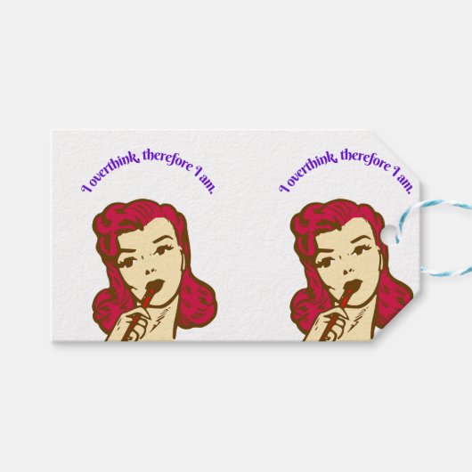 Étiquettes-cadeau I Overthink, Therefore I Am – Retro Pop Art Design (Devant (Horizontal))