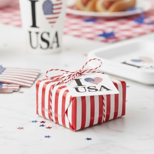 ÉTIQUETTES CADEAU "I ❤️ USA"
