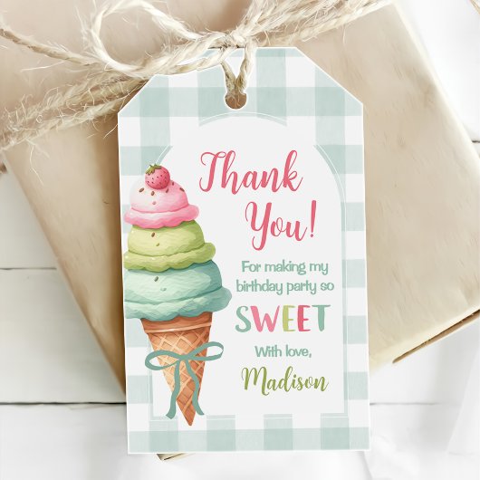 Étiquettes-cadeau Ice Cream Blue Bow Gingham Birthday Party