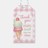 Étiquettes-cadeau Ice Cream Pink Bow Gingham Birthday Party (Devant)