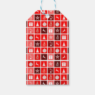 Étiquettes-cadeau Icône de Noël Carrés Rouges Art de Fête Classique