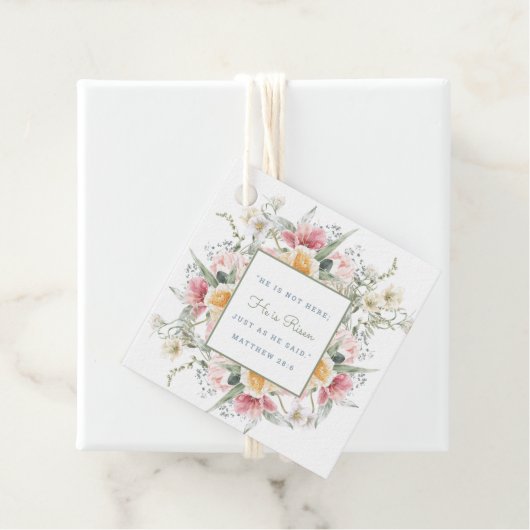 Étiquettes Cadeau Il est ressuscité Écriture Florale Pâques Résurrec (En situation)