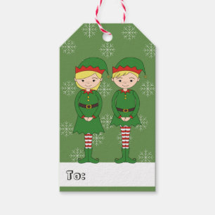 Étiquettes-cadeau illusima Girl and Boy Elf Christmas Snowflakes