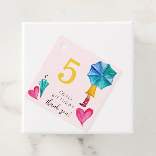 Étiquettes Cadeau Illustration d'aquarelle de fille SUmbrella (En situation)