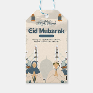 Étiquettes-cadeau Illustration d'art de lanterne de mosquée Eid Muba
