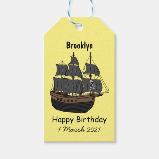 Étiquettes-cadeau Illustration de bateau pirate (Devant)