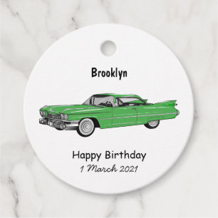 Étiquettes Cadeau Illustration de dessin de voiture classique 1959