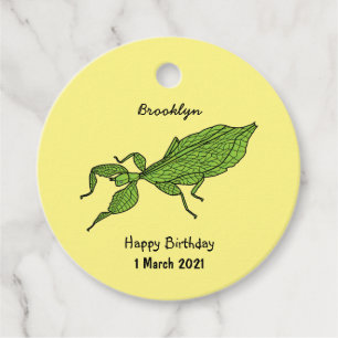 Étiquettes Cadeau Illustration de dessin d'insecte des feuilles vert