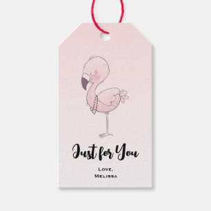 Étiquettes-cadeau Illustration de Flamant rose rose mignon juste pou