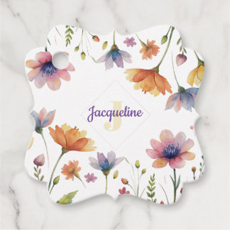 Étiquettes Cadeau Illustration de fleur sauvage colorée monogramme
