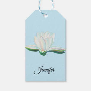 Étiquettes-cadeau Illustration de fleurs de lotus blanc personnalisé