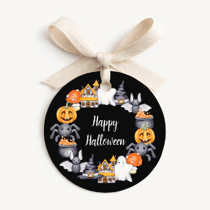 Étiquettes Cadeau Illustration de Halloween heureuse noire mignonne