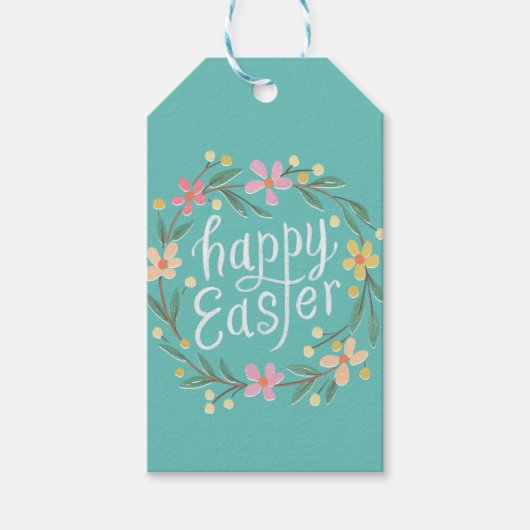 Étiquettes-cadeau Illustration de la couronne printanière en annonça (Devant)