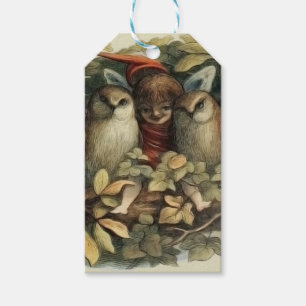 Étiquettes-cadeau Illustration de la nature des hiboux et des fées e